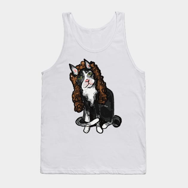 Cat in a curly brown wig Tank Top by Shadoodles